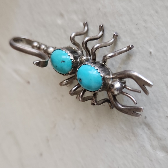 Cool Vintage Native American Navajo Turquoise & Sterling Scorpion Pin/Pendant 🦂 - Picture 2 of 12